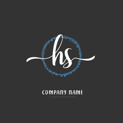 H S HS Initial handwriting and signature logo design with circle. Beautiful design handwritten logo for fashion, team, wedding, luxury logo.
