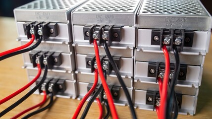 Fototapeta na wymiar Close-up metal cases for storing power supply