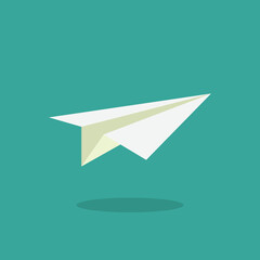Vector illustration: paper airplane on a blue background.