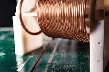 Close-up of a coil of copper wire