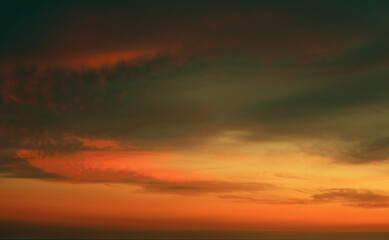 Naklejka na ściany i meble Summer Sunset background. Panorama. Dramatic sky.