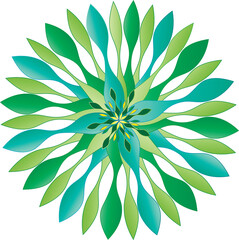 Fototapeta premium Graphic spinner like design in a color scheme of teal and greens. Isolated on white background. 