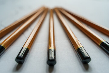 How to draw. The artist worskspace with pencils on the white paper, art, craft, creativity, inspiration, concepts