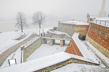 Winter scene at the park Kalemegdan fortress in Belgrade