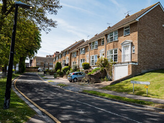 Eastbourne Suburbs. A typical suburban row of houses, circa 1970, on a sunny day in the East Sussex...