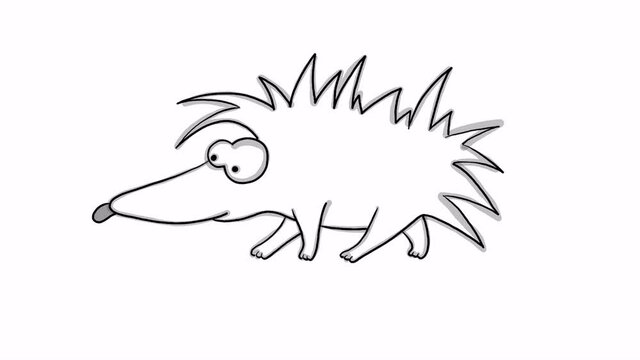 Hedgehog animation is coming. in black and white 15 seconds cartoon. White background