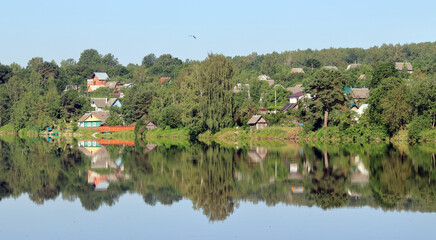 dawn in the village in summer