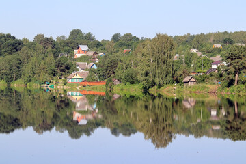 Fototapeta na wymiar dawn in the village in summer