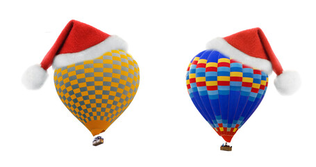 Fototapeta na wymiar Santa Claus red hat on Hot air balloons isolated