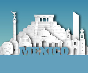 Mexico Landmark Global Travel And Journey paper background. Vector Design Template.used for your advertisement, book, banner, template, travel business or presentation.