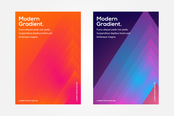 Set of abstract modern triangle design of orange and blue gradient cover designs. Annual report. Brochure template, Poster, catalog. Simple Flyer promotion. magazine. vertical layout use A4 size.