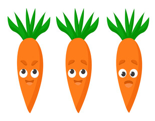 Web vector carrots. Three carrots with different emotions. Can be used for postcards, stickers, presentations etc. 