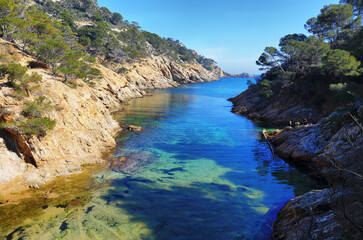 Sea channel near mediterranean village of Tossa de Mar, Catalonia, Spain
