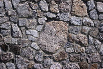 Stone wall, texture. Granite stones of different sizes, masonry. Background