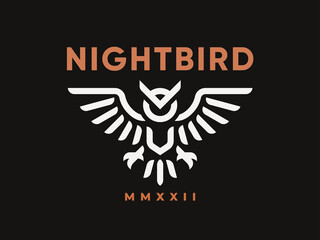 Owl modern logo. Night bird heraldic emblem design editable for your business. Filin vector illustration.