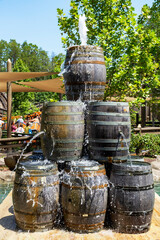 barrel fountain at a shopping area in pigeon forge, tennessee