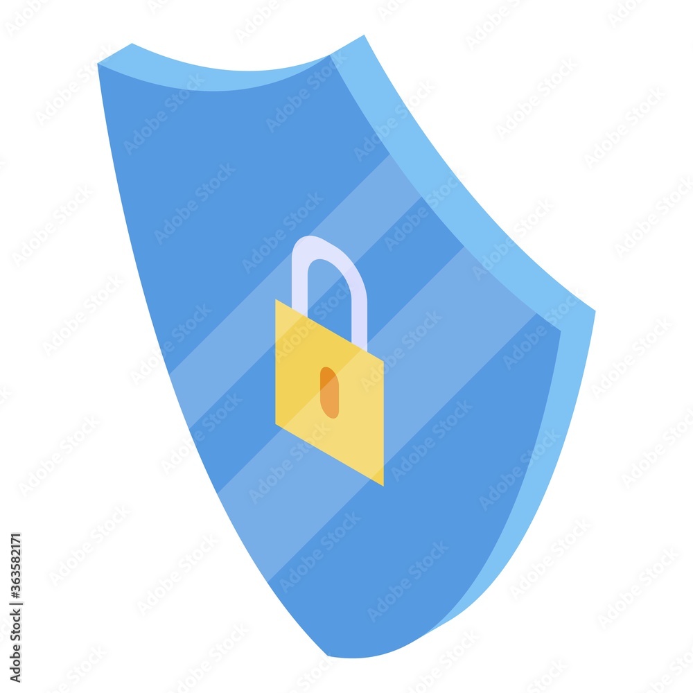 Poster secured shield testing software icon. isometric of secured shield testing software vector icon for w