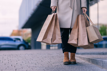 Paper bag vector mockups of blank white and brown shopping and g