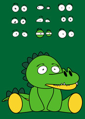 cute sitting baby crocodile cartoon expressions set collection in vector format