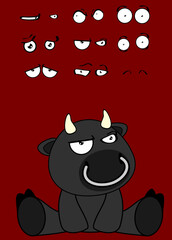 cute sitting baby black bull cartoon expressions set collection in vector format