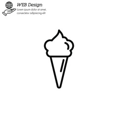 Ice cream in waffle cone icon thin line, linear, outline. Simple sign, logo