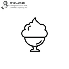 Ice cream in cup icon thin line, linear, outline. dessert or sweetness in glass. simple sign, logo