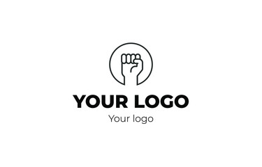 Logo in a circle with the image of a hand, strength