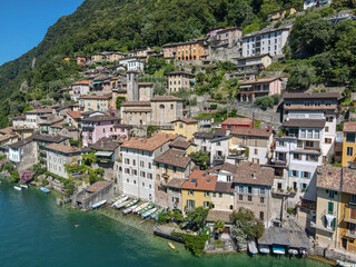 Fototapeta na wymiar Areal view at the village of Gendria on lake Lugano, Switzerland