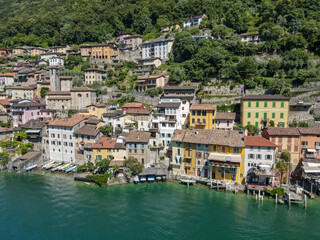 Areal view at the village of Gendria on lake Lugano, Switzerland