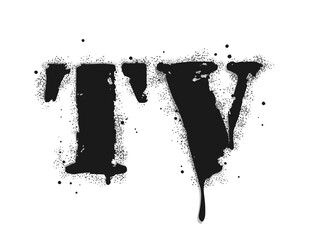 TV lettering. Vector graffiti lettering on white. Lettering sprayed with leak in black over white. Design street art.