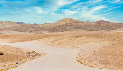 Gravel road and beautiful landscape in Namibia