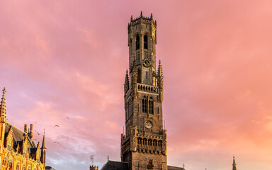 Belfort of Brugge at Sunset