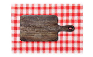 Empty vintage cutting board and napkin isolated