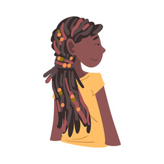 Beautiful African American Girl, Smiling Relaxed Person Dreaming about Something Vector Illustration