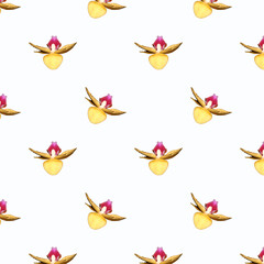 Seamless pattern of yellow Orchid flowers. Flowers on a white background.