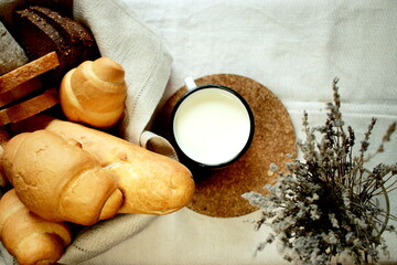 still life with bread and milk