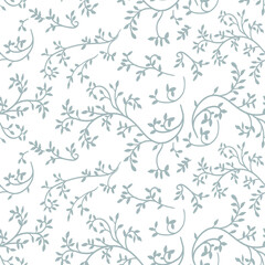 Tiny flowers seamless pattern, vector, gray and white