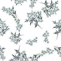 Tiny flowers seamless pattern, vector, gray and white