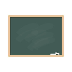 Blackboard with wooden frame and chalk isolated on white background. Vector flat illustration. Template, banner, blank with copy space