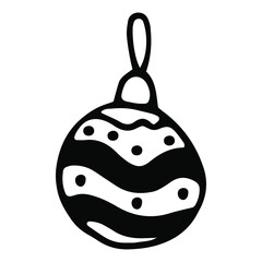 Christmas ball doodle element. Hand drawn christmas tree toy with ornament. Scandinavian style illustration for cards, banners, posters, patterns and other winter and christmas design. 