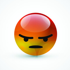 vector round Red cartoon bubble Angry Grumpy Mad emoticons comment social media Facebook Instagram Whatsapp chat comment reactions, icon template face emoji character message