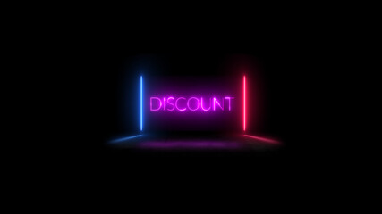 discount word neon light, luminous signboard, nightly advertising advertisement of sales rebates of discount. illustration. Editing text neon sign