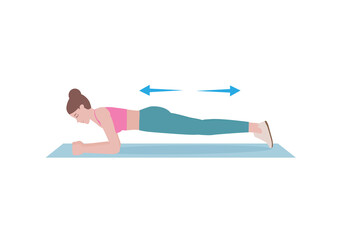 Woman doing exercises. for doing body saw. Triggers new muscle growth and increased levels of strength. Sports silhouettes. Fitness and health concepts.