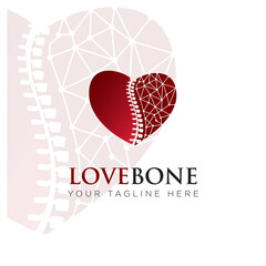 love bone logo, creative heart and negative space backbone vector