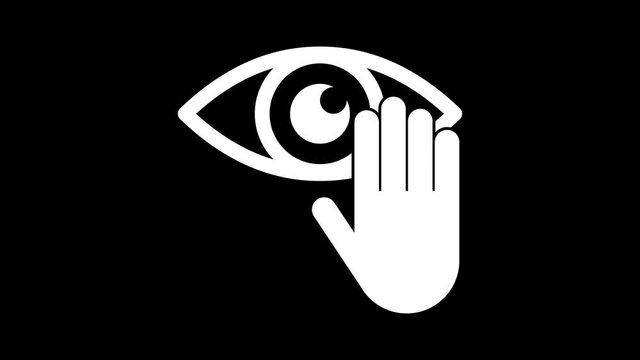 hand touch eye  icon on glitch old screen display animation. Retro, colorful video footage, 4K