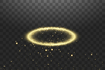 Golden halo angel ring. Isolated on black transparent background, vector illustration