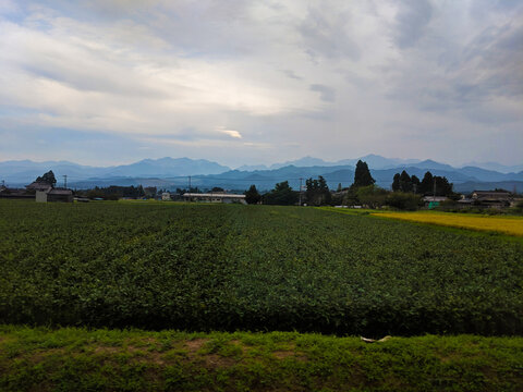 Layers of Mountains and Farms in Japan