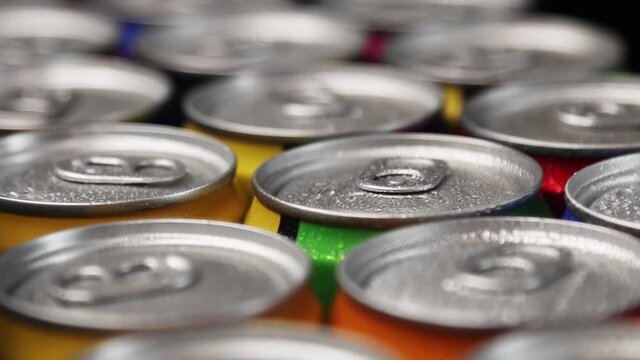 aluminum cans with carbonated water, energy drinks or beer
