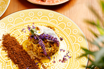 
Herring tartare in Jewish style. Traditional Jewish cuisine.
Appetizing dish. Suggestion of serving a dish. Culinary photography.