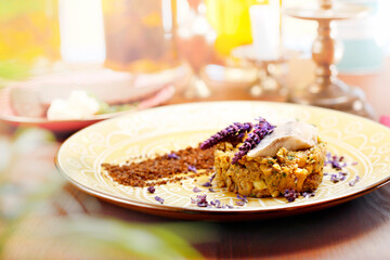 
Herring tartare in Jewish style. Traditional Jewish cuisine.
Appetizing dish. Suggestion of serving a dish. Culinary photography.